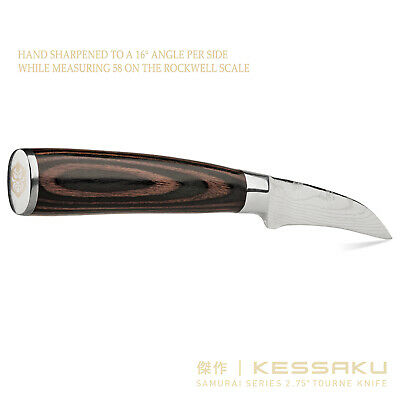 Kessaku 2.75-inch Tourne Paring Knife -Samurai Series High Carbon 7Cr17MoV Steel - Fresh Stock Dated December 2025