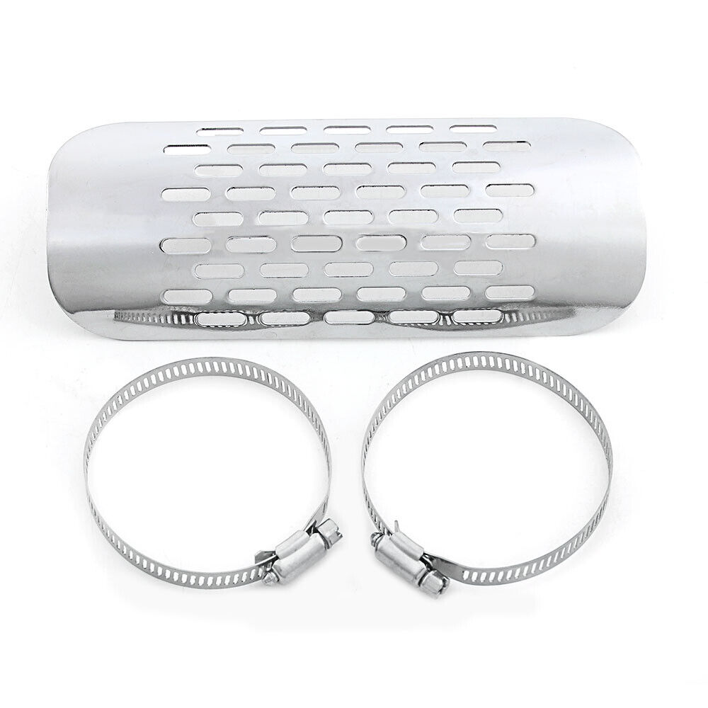 Silver Motorcycle Exhaust Muffler Heat Shield Cover Heel Guard Chrome Universal - Fresh Stock Dated February 2026