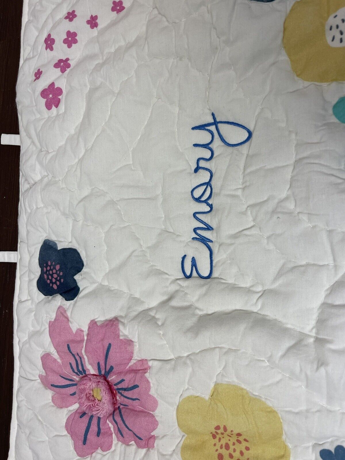 Pottery Barn Kids WHITE FLORAL QUILTED STANDARD 20x 26” Sham MONOGRAM EMORY - Fresh Stock Dated February 2026