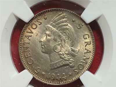 DOMINICAN REPUBLIC 1944 5 CENTAVOS NGC MS-64 CHOICE BU WITH NICE TONING - Fresh Stock Dated February 2026