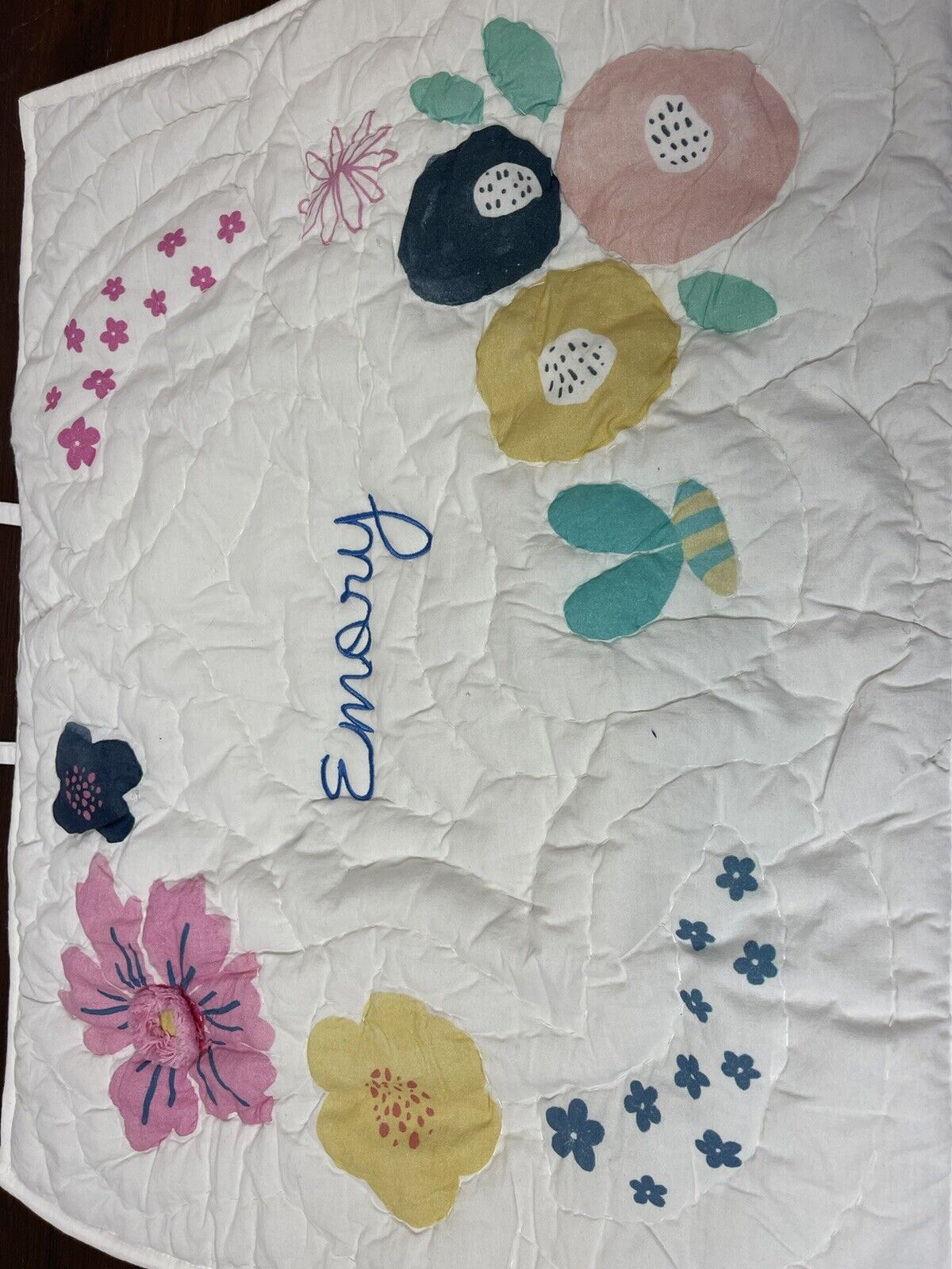 Pottery Barn Kids WHITE FLORAL QUILTED STANDARD 20x 26” Sham MONOGRAM EMORY - Fresh Stock Dated February 2026