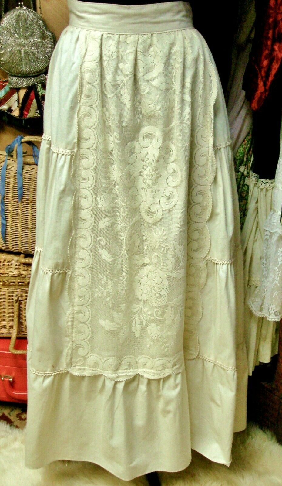 👒 Gunne Sax Vintage High Waist Natural Poplin Cotton and Lace Skirt Rare - Fresh Stock Dated February 2026