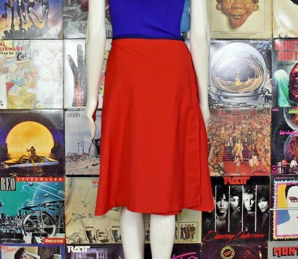 Vintage 60s Midi Knee Length Wrap Skirt Red Blue Pockets Made in USA Large - Fresh Stock Dated February 2026