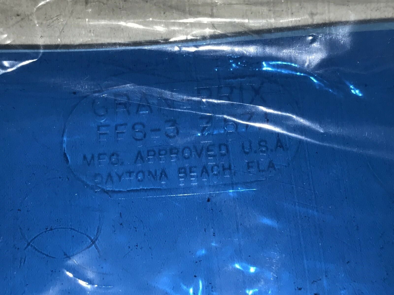 NOS VINTAGE GRAND-PRIX 5 SNAP MOTORCYCLE HELMET SHIELD BLUE w/ VINYL BEADED EDGE - Fresh Stock Dated December 2025