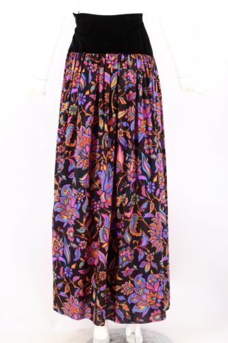 vintage 70s Yves Saint Laurent Black Velvet wool challis print maxi skirt 23