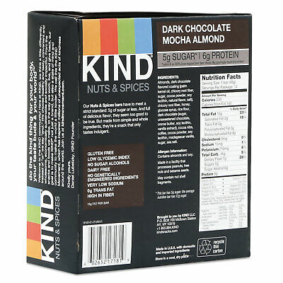 KIND Nuts and Spices Bar Dark Chocolate Mocha Almond 1.4 oz Bar 12/Box 18554 - Fresh Stock Dated December 2025