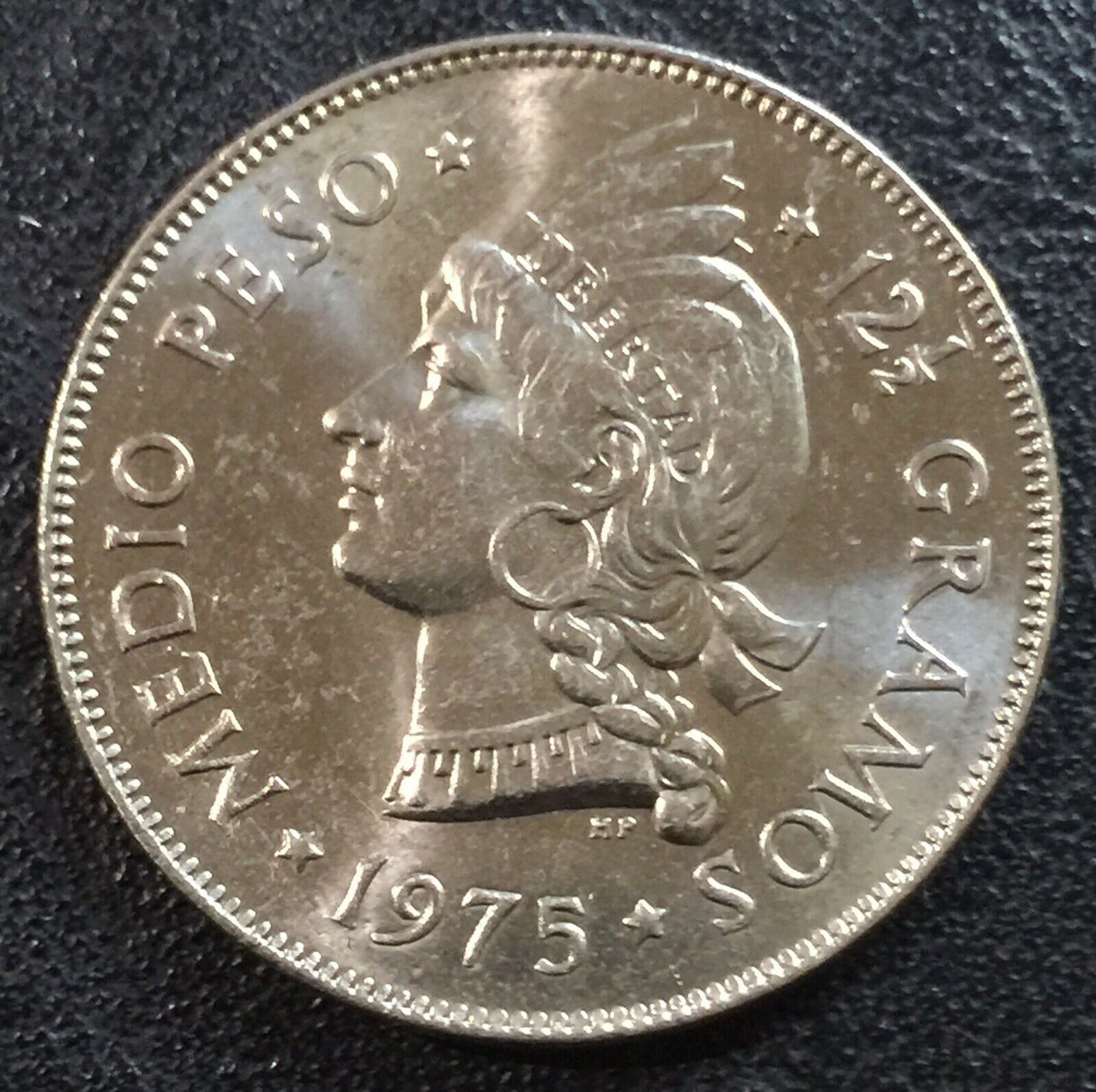 DOMINICAN REPUBLIC 1/2 Peso 1975 Copper-Nickel XF aUNC - Fresh Stock Dated February 2026