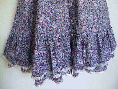 Vtg 70s Gunne Sax Ruffle Prairie Skirt 5 XS Button Down Purple Blue Floral Lace - Fresh Stock Dated March 2026