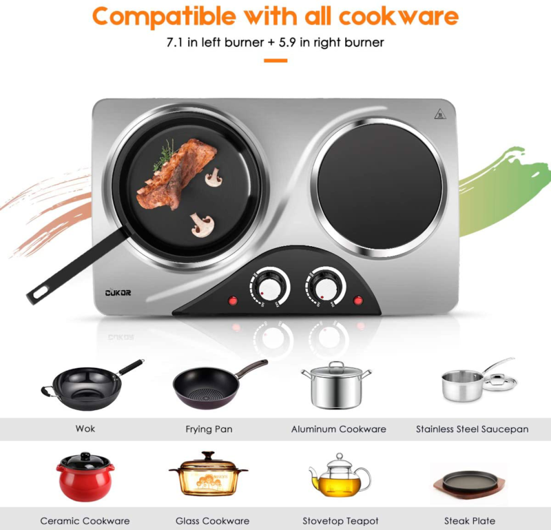 Cukor Electric Hot Plate, 1800W Portable Electric Stove,Infrared Double Burner,H - Fresh Stock Dated December 2025