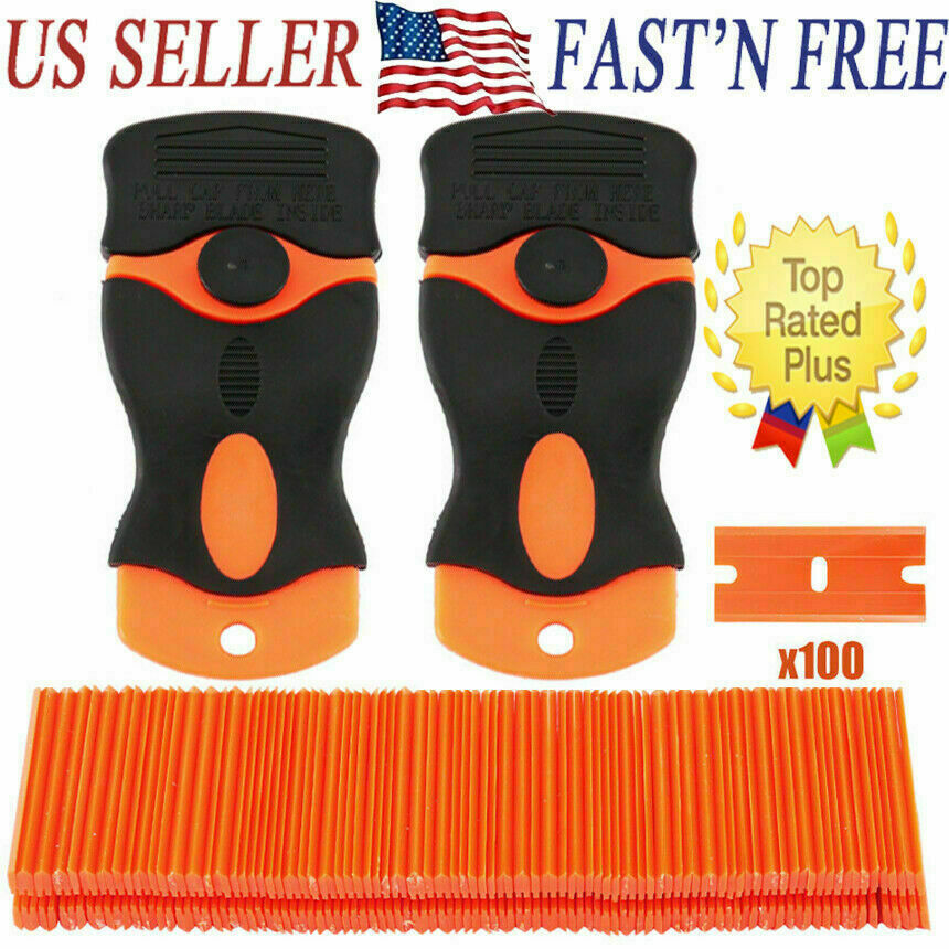 100 Pcs Plastic Razor Blades and Razor Scraper Double Edged Sticker Removal Tool - Fresh Stock Dated December 2025