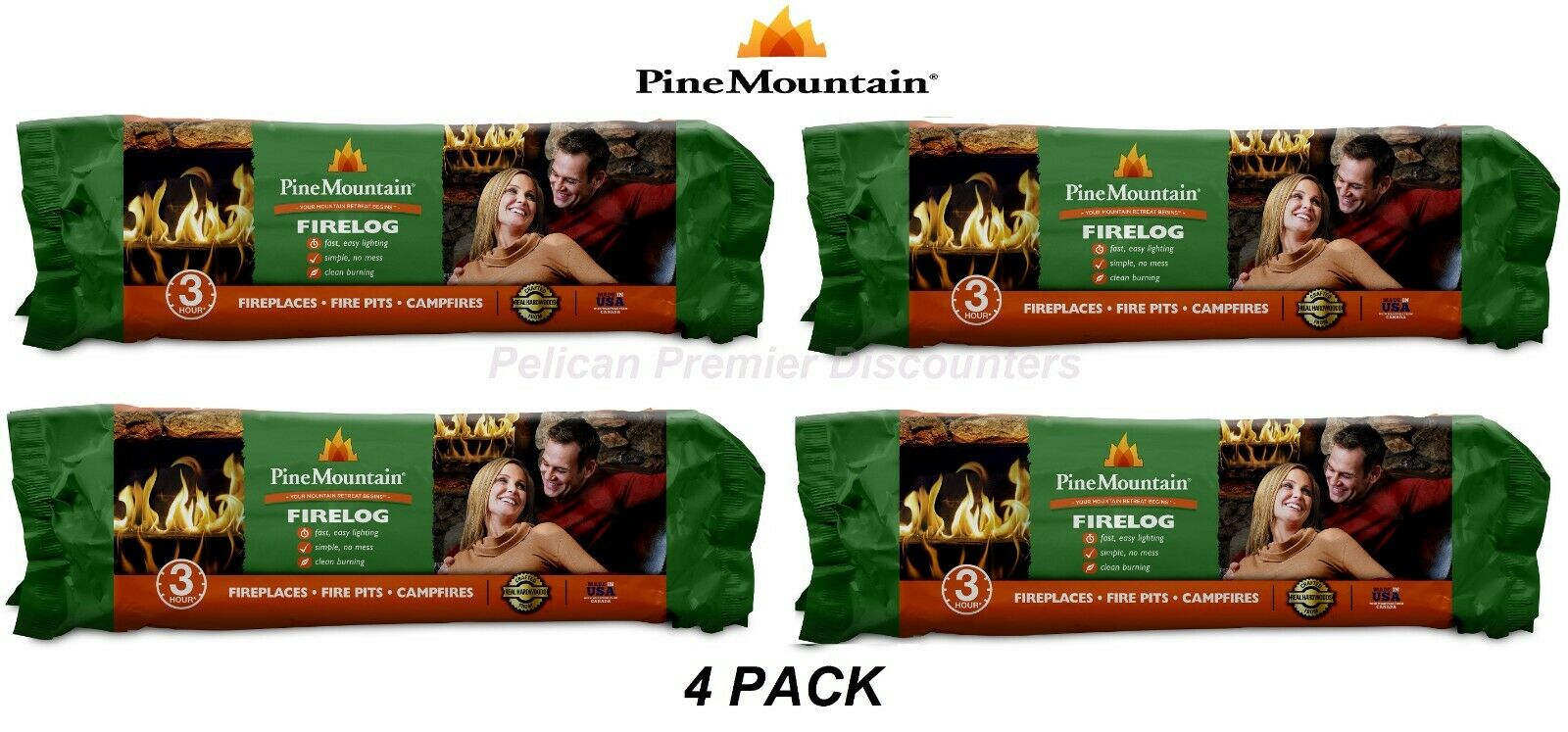 4 PACK Pine Mountain Fire Logs 3 Hour Burn Time, Campfires, Fireplaces NEW - Fresh Stock Dated December 2025