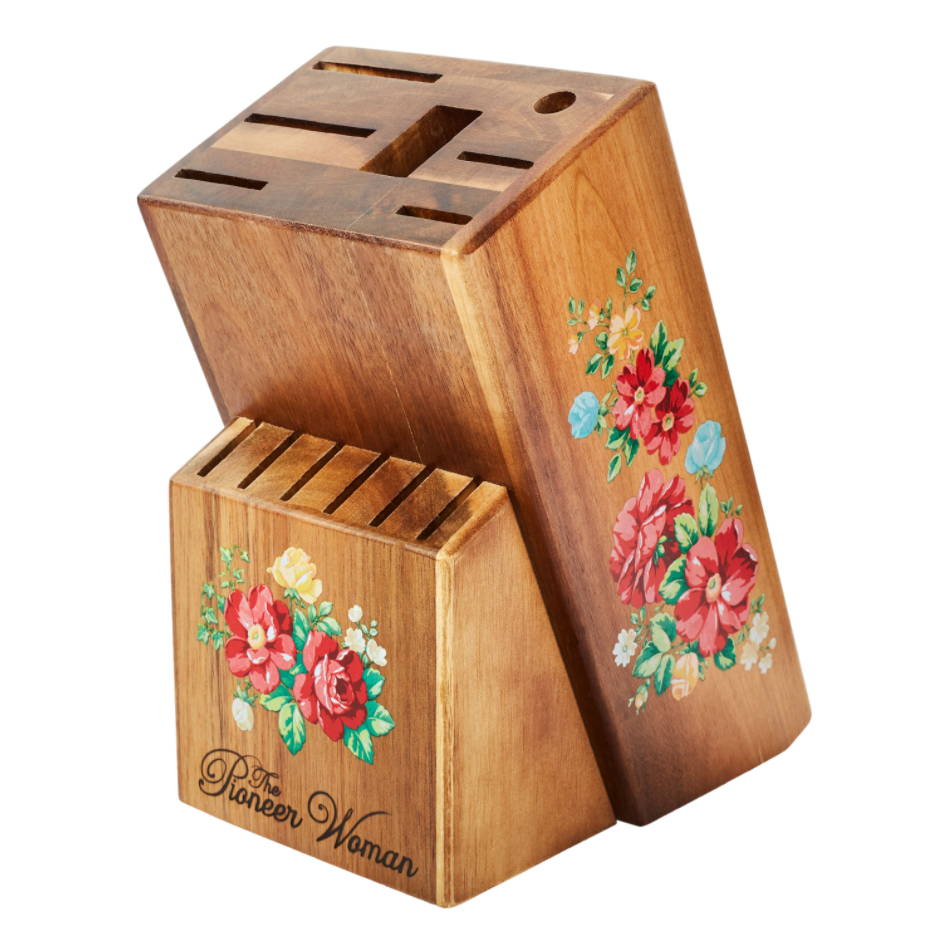 Pioneer Woman Vintage Floral 14-Piece Cutlery Kitchen Set Wood Block Home Dining - Fresh Stock Dated December 2025
