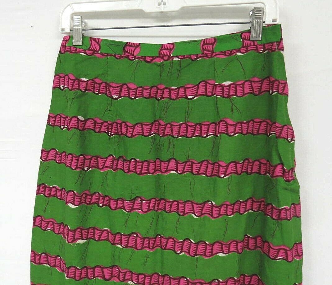 Vintage 70s Cotton Pencil Skirt African Wax Print Batik Pink Green Ribbon Fitted - Fresh Stock Dated March 2026