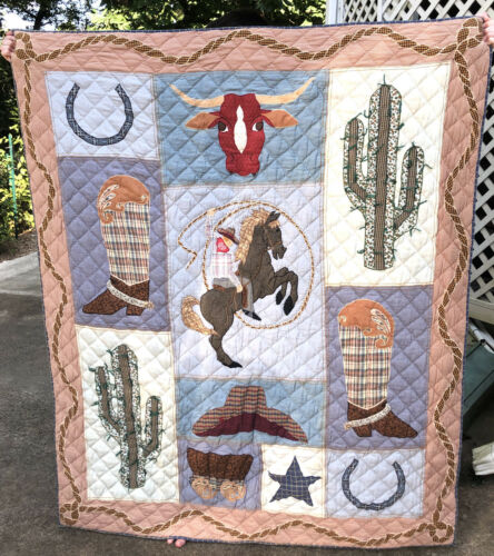 Patch Magic Quilted Cowboy Throw Blanket~Wall Hanging~52” X 62” Western EUC - Fresh Stock Dated December 2025