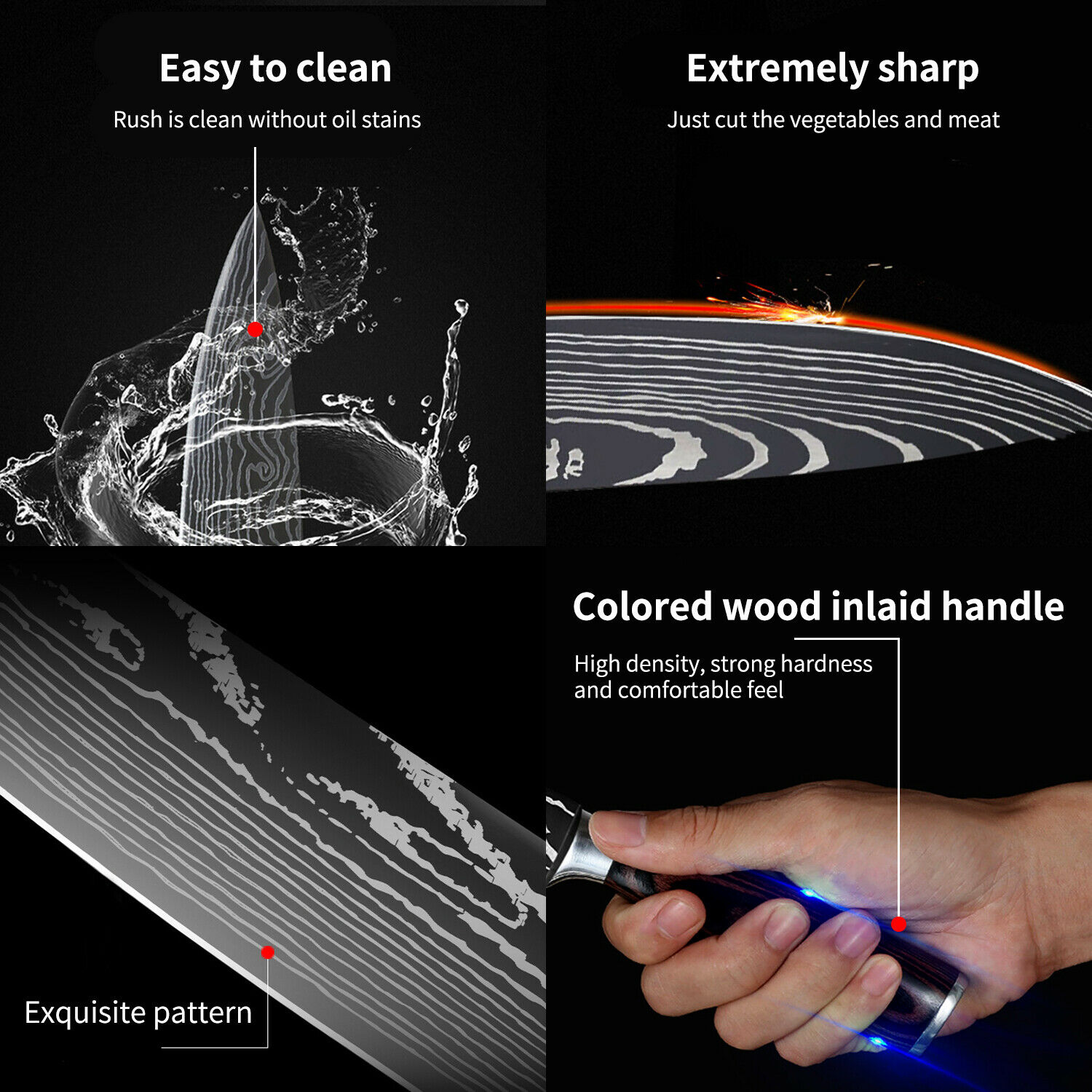 4Pcs Kitchen Knife Set Damascus Pattern Stainless Steel Professional Chef Knives - Fresh Stock Dated December 2025