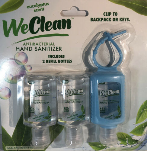 Hand Sanitizer WeClean Eucalyptus Scent 3ea 2.03 oz Travel blts W Holder-SHIP24H - Fresh Stock Dated February 2026