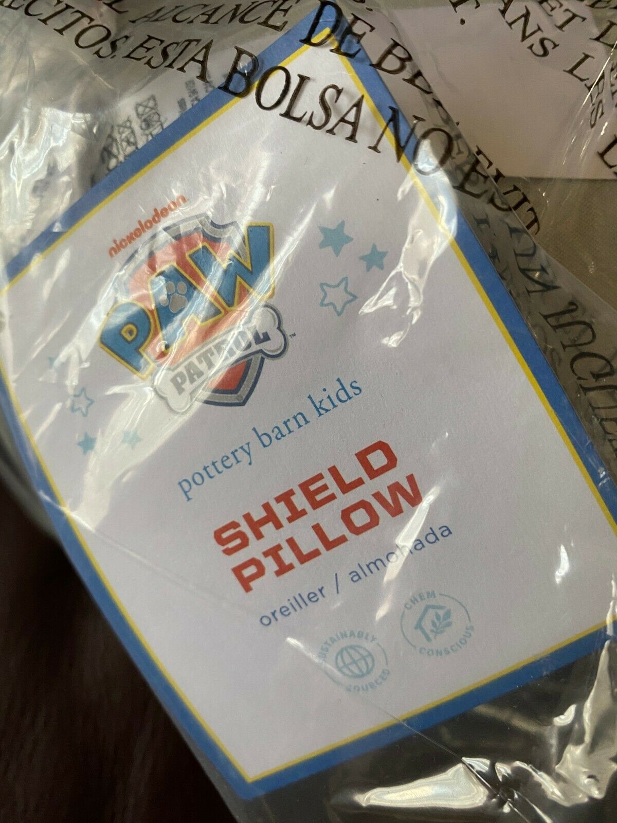 NEW Pottery Barn Kids PAW Patrol™ Shield Pillow Red Gray - Fresh Stock Dated December 2025