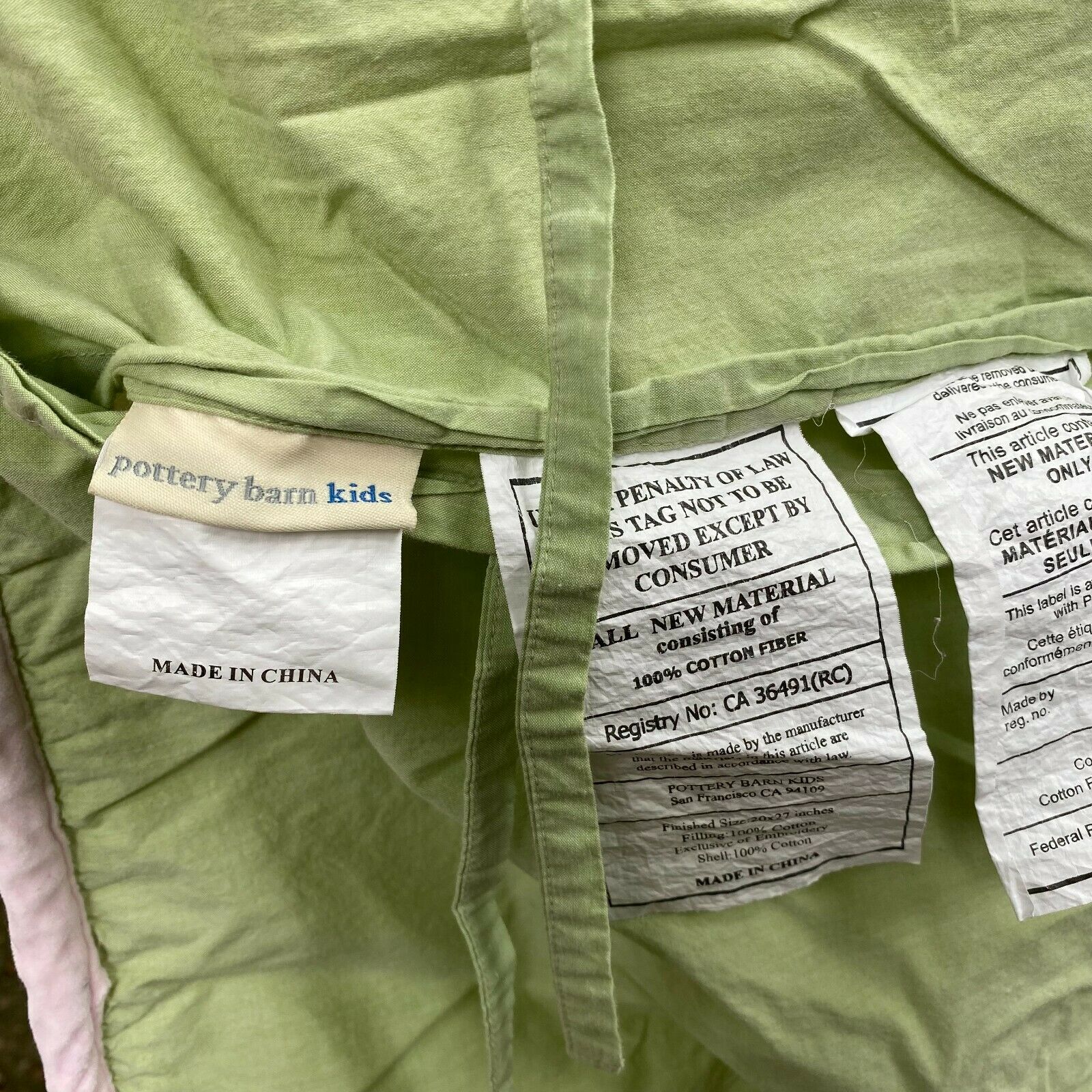 Pottery Barn Kids Quilted Floral Applique Pink Green Pillow Sham 20x27 #21G - Fresh Stock Dated December 2025