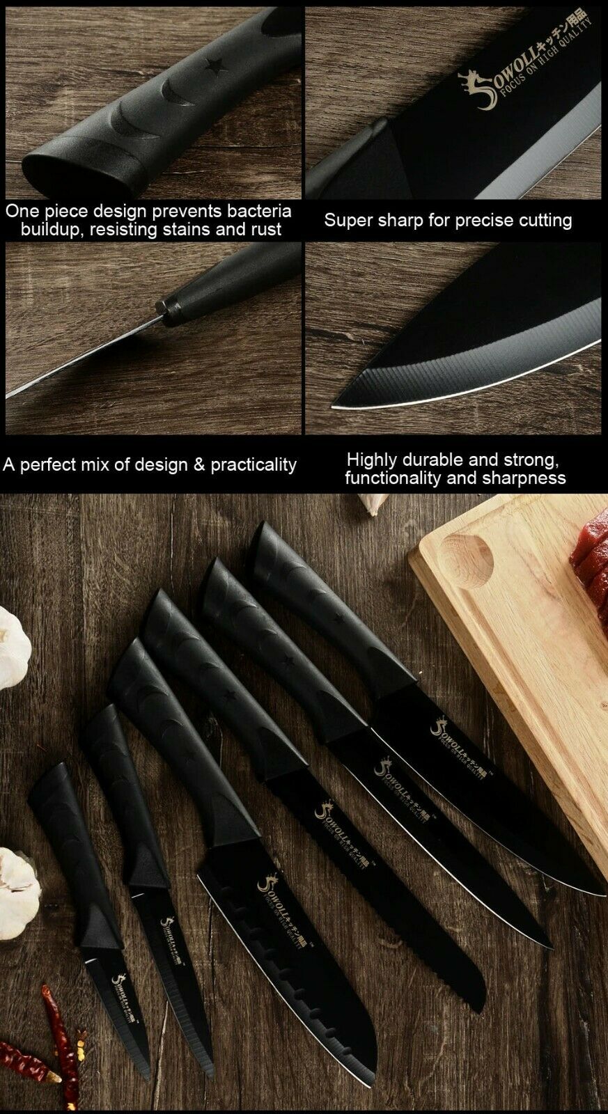 Stainless Steel Sharp Knives 6 Piece Set Meat Fish Fruit Cooking Accessories - Fresh Stock Dated December 2025