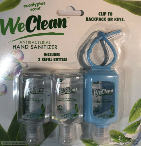 Hand Sanitizer WeClean Eucalyptus Scent 3ea 2.03 oz Travel blts W Holder-SHIP24H - Fresh Stock Dated February 2026