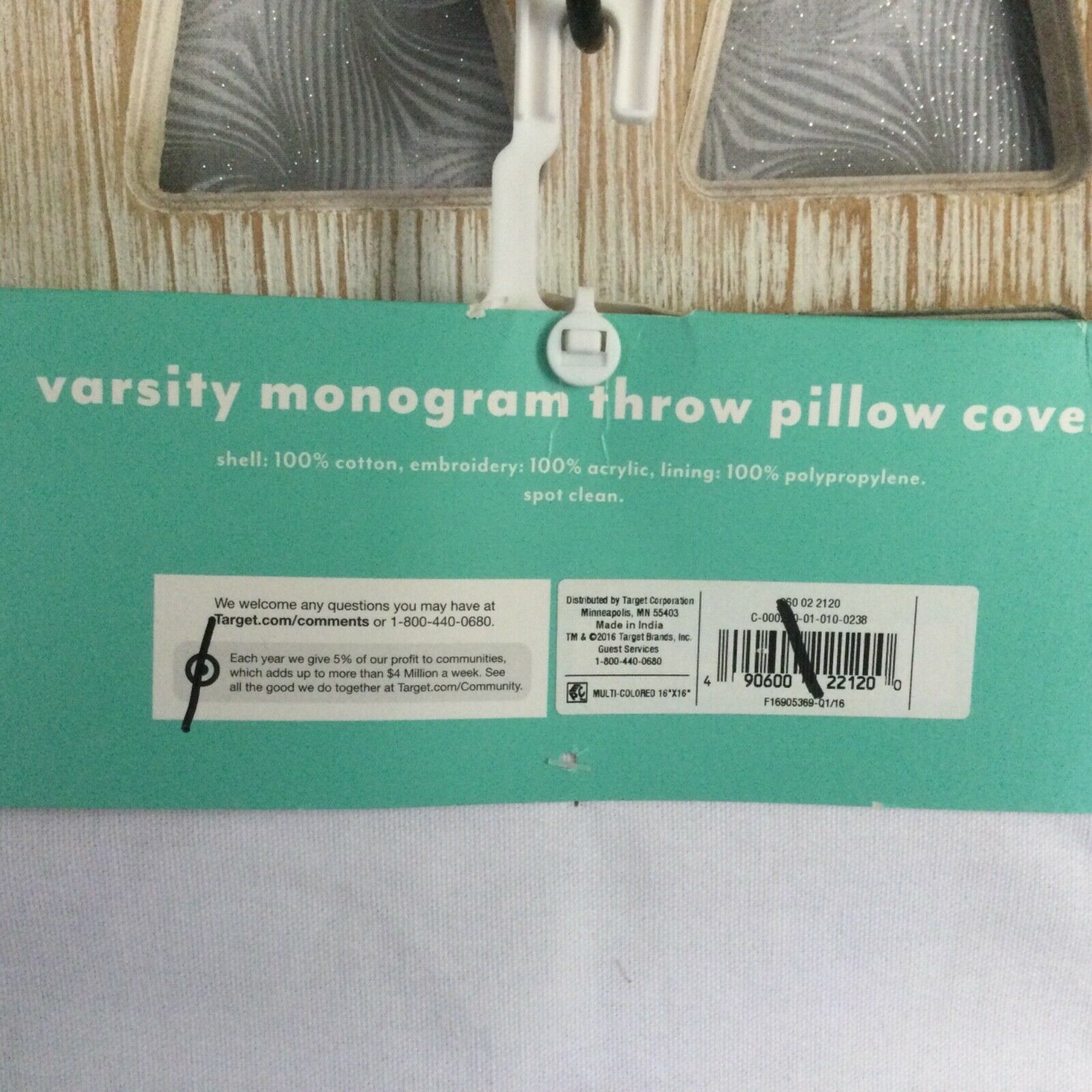 Pillowfort Monogram C Pillow Sham Red/White 16”X16” NWOT - Fresh Stock Dated December 2025