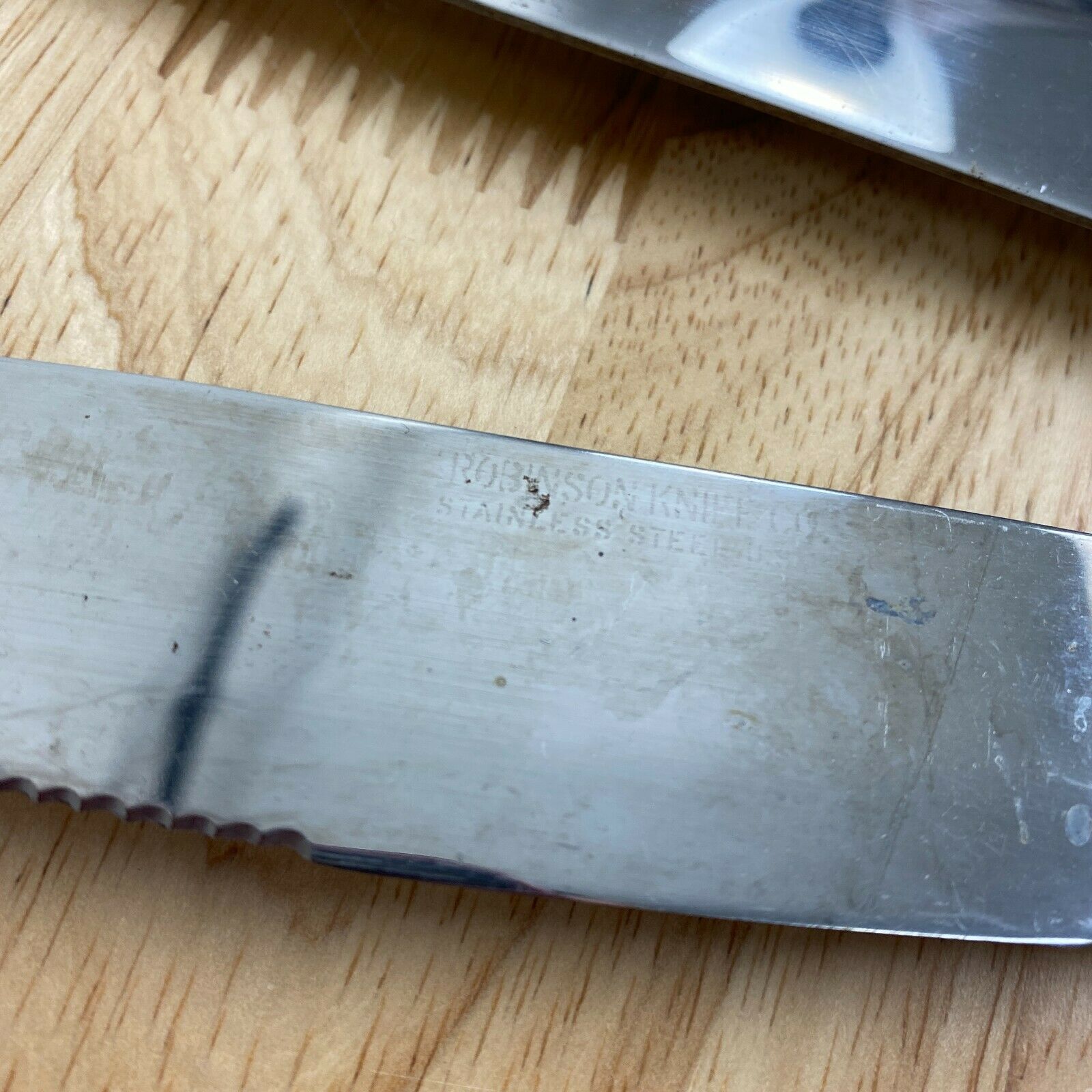 Vintage Set of 6 Robinson Stainless Steel Steak Knives Serrated Wood - Fresh Stock Dated January 2026
