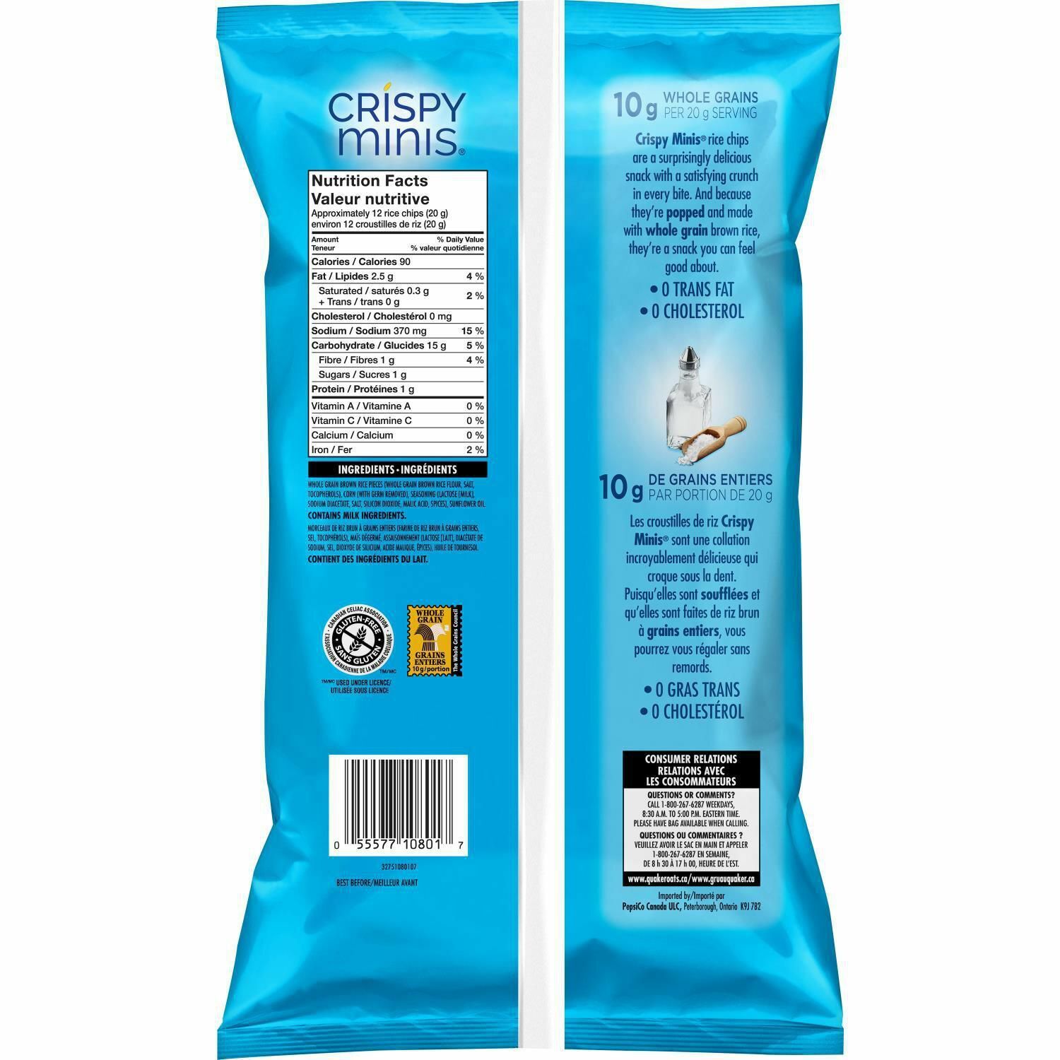 10 X Quaker Crispy Minis Salt & Vinegar Rice Chip 100g Each-Canada-Free Shipping - Fresh Stock Dated February 2026