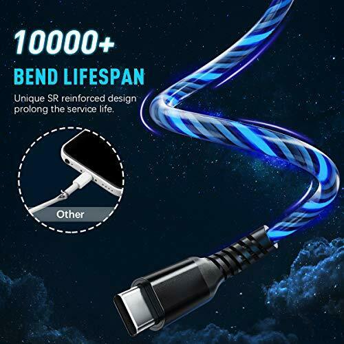 LED USB Type C Cable, FOXNOVO Visible Flowing Light USB C Cable 3A Blue Light - Fresh Stock Dated February 2026
