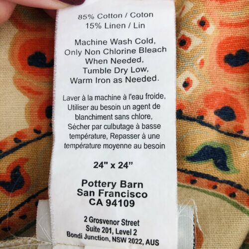 Pottery Barn GISELA Euro Corded Shams 24 x 24 Orange Blue Mediterrean Old World - Fresh Stock Dated December 2025