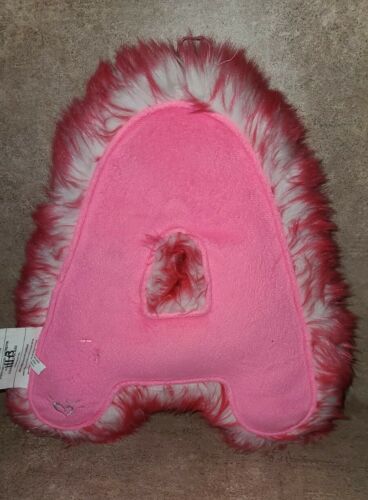 Plush Letter Initial A Accent Pillow Pink W/Sequins & Faux Fur Justice 13” Tall - Fresh Stock Dated December 2025