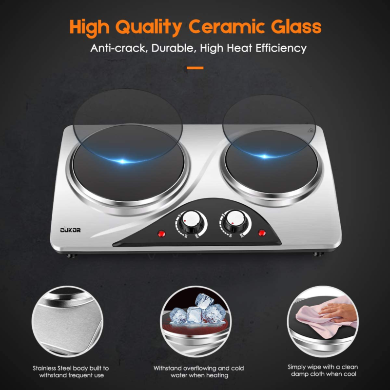 Cukor Electric Hot Plate, 1800W Portable Electric Stove,Infrared Double Burner,H - Fresh Stock Dated December 2025