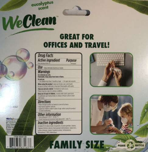 Hand Sanitizer WeClean Eucalyptus Scent 3ea 2.03 oz Travel blts W Holder-SHIP24H - Fresh Stock Dated February 2026
