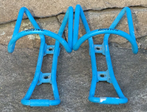 Pair RARE Vintage RALEIGH Alloy SKY BLUE Water Bottle Cages PORTE-BIDON - Fresh Stock Dated December 2025