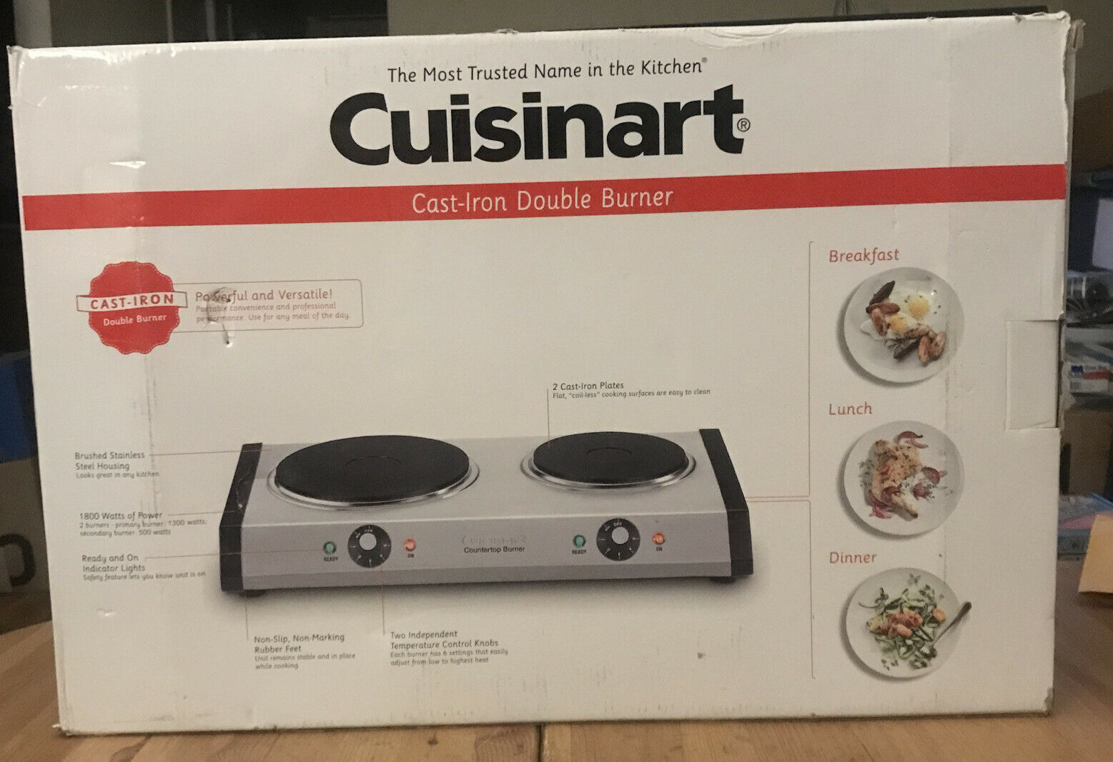 CUISINART CB-60 Cast-Iron Double Burner, Stainless Steel Portable Countertop NEW - Fresh Stock Dated February 2026
