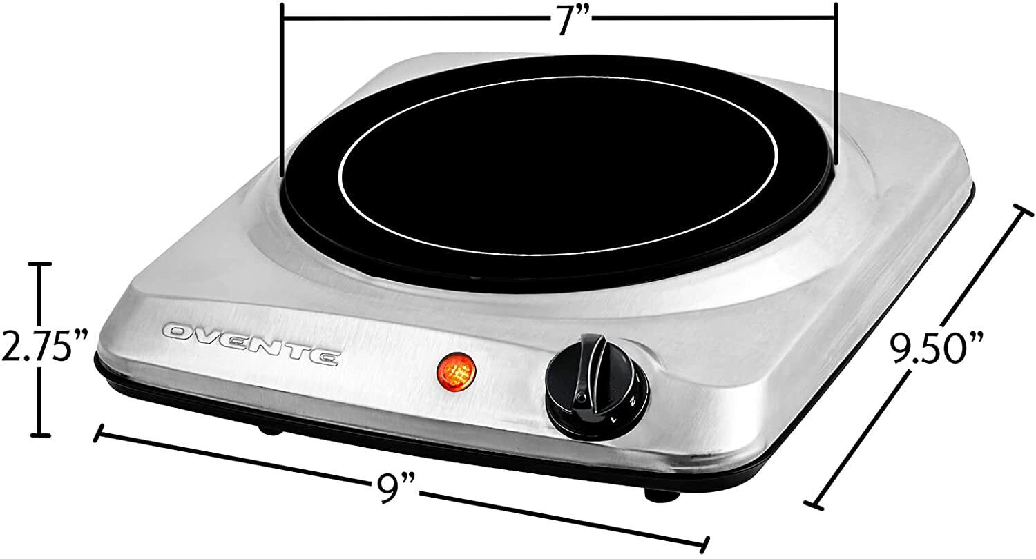 Ovente Electric Glass Infrared Burner 7 Inch Single Hot Plate Silver BGI101S - Fresh Stock Dated February 2026