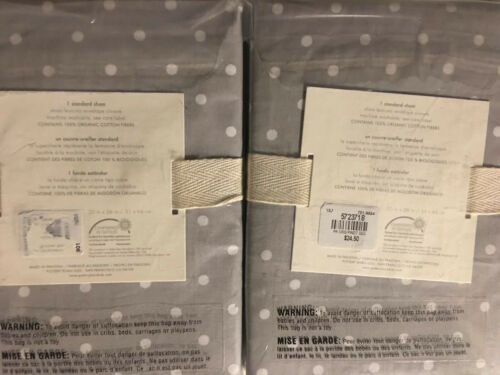 (2) Pottery Barn Kids Gray ORGANIC PIN DOT Pillow Sham STANDARD NIP! - Fresh Stock Dated December 2025