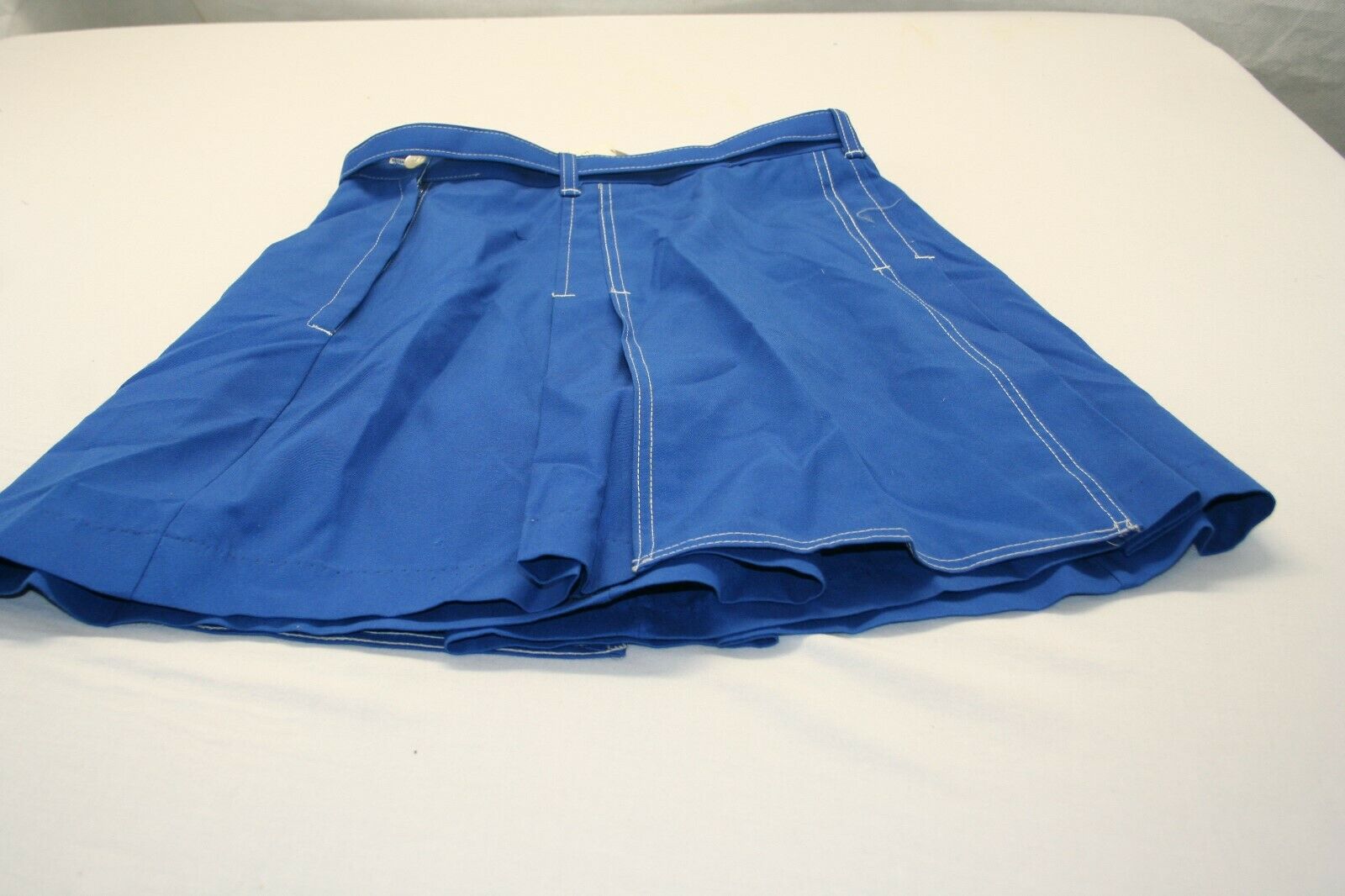 Sears Vintage 1970's Belted Pleated Skirt Blue Pleated Front Mini 26