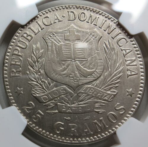 DOMINICAN Republic 1 peso 1897 A NGC AU Details Beautiful! - Fresh Stock Dated December 2025
