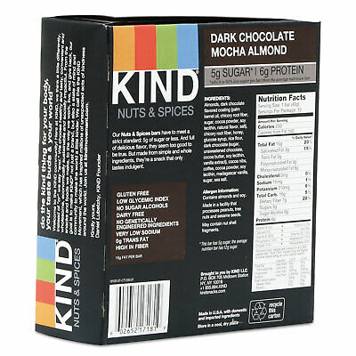 KIND Nuts and Spices Bar Dark Chocolate Mocha Almond 1.4 oz Bar 12/Box 18554 - Fresh Stock Dated December 2025