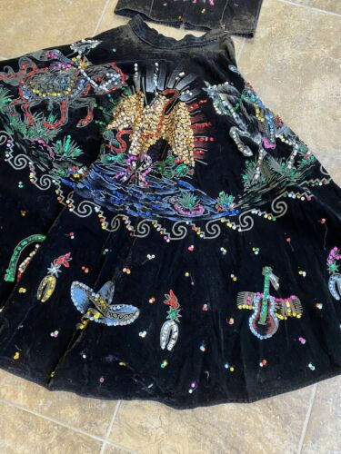 Vintage 1950s hand painted and sequined Mexican velvet 2 piece dress - Fresh Stock Dated March 2026