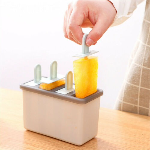 4 Cell Silicone Popsicle Mold Frozen Ice Cream Mould Pop Lolly Tray Ice Making - Fresh Stock Dated December 2025