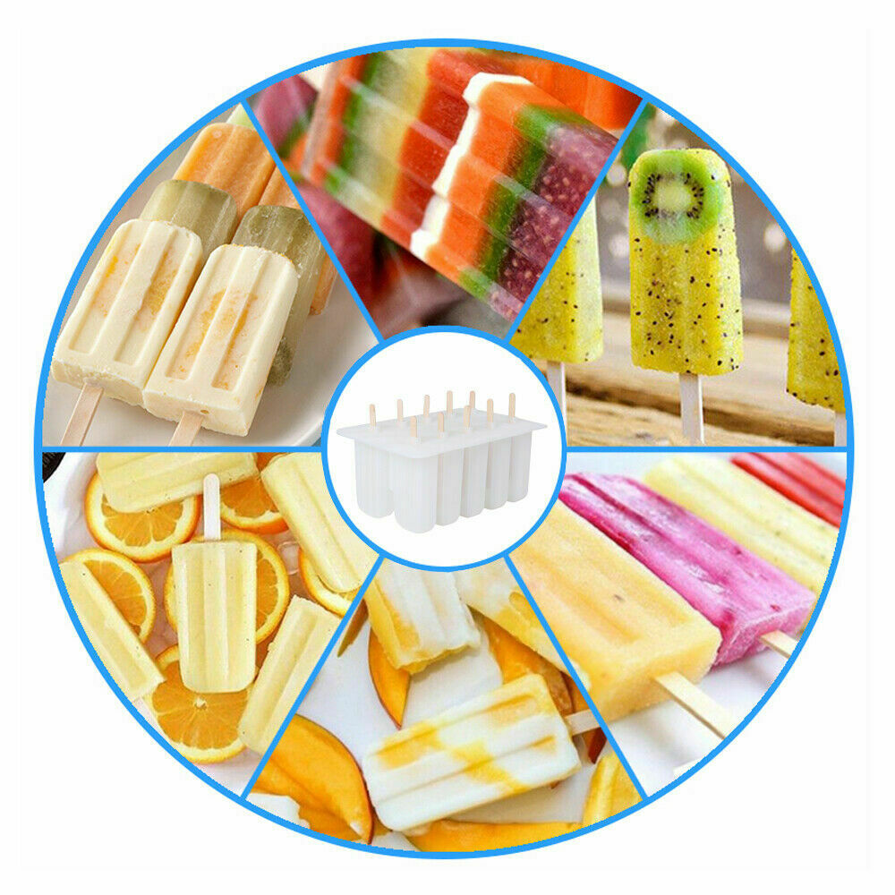 10-Cell Reusable Silicone Ice Pop Molds Easy Release Popsicle Maker w/50 Sticks - Fresh Stock Dated December 2025