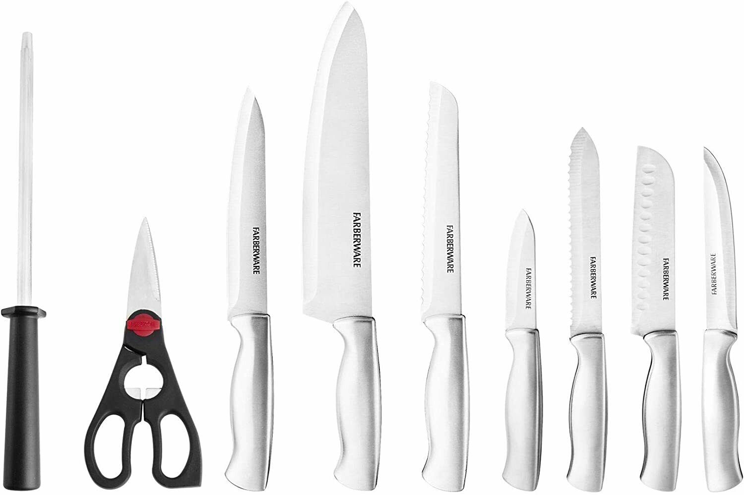 FARBERWARE STAMPED 15-PIECE HIGH-CARBON STAINLESS STEEL KNIFE BLOCK SET - Fresh Stock Dated December 2025