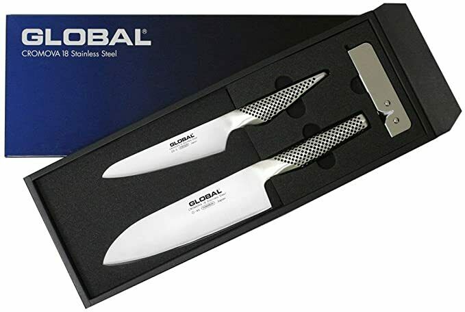 Global Japanese Chef Kinfe Santoku Petty Speed sharpener 3set GST-B46 Double-edg - Fresh Stock Dated December 2025