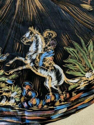 Vintage Midcentury 1940s 50s Mexican Hand Painted Full Circle Skirt Cowboy Rodeo - Fresh Stock Dated March 2026