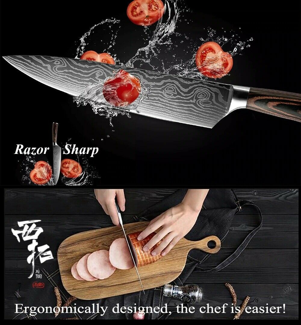 5 Pcs Kitchen Cook Knives Set Japanese Damascus Style Stainless Steel Chef Knife - Fresh Stock Dated December 2025