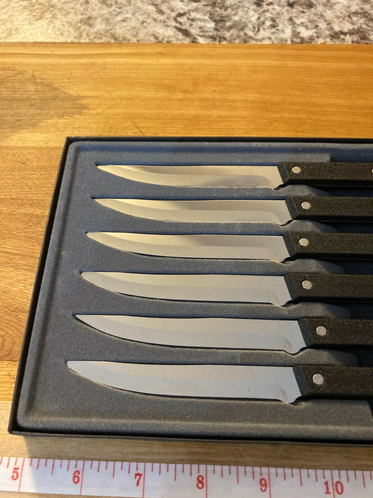 Vintage Rada Cutlery Steak Knives Stainless Steel W/ 3 Rivet Black Alum. Handles - Fresh Stock Dated December 2025
