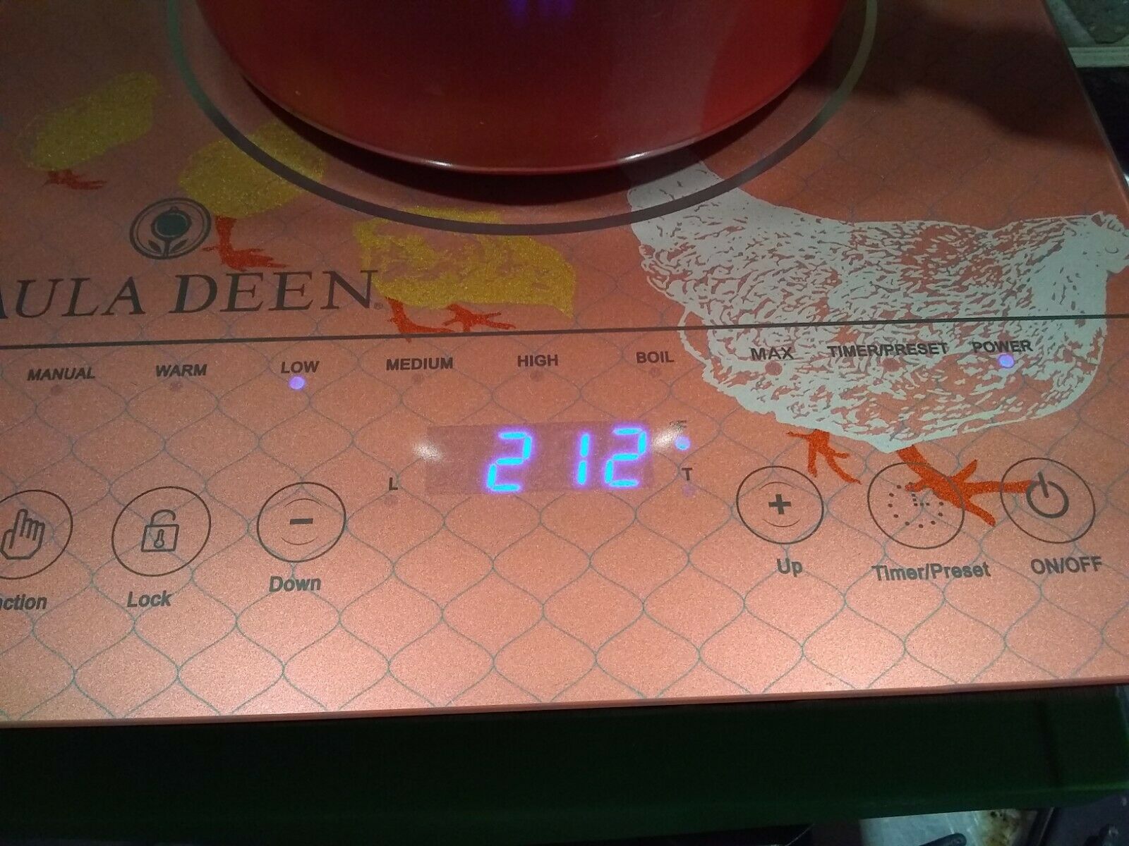 NEW Paula Deen 1500W LED Colored Glass Programmable Induction Cooker Hen Chicks - Fresh Stock Dated February 2026