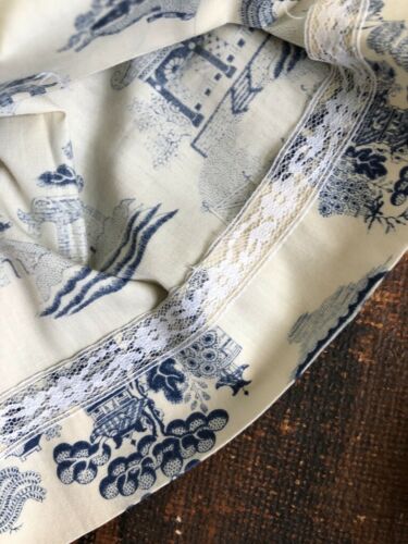 VTG VLV LUCY 50s IVORY NAVY BLUE TOILE PAGODAS ASIAN TREES COTTON FULL SKIRT GUC - Fresh Stock Dated December 2025