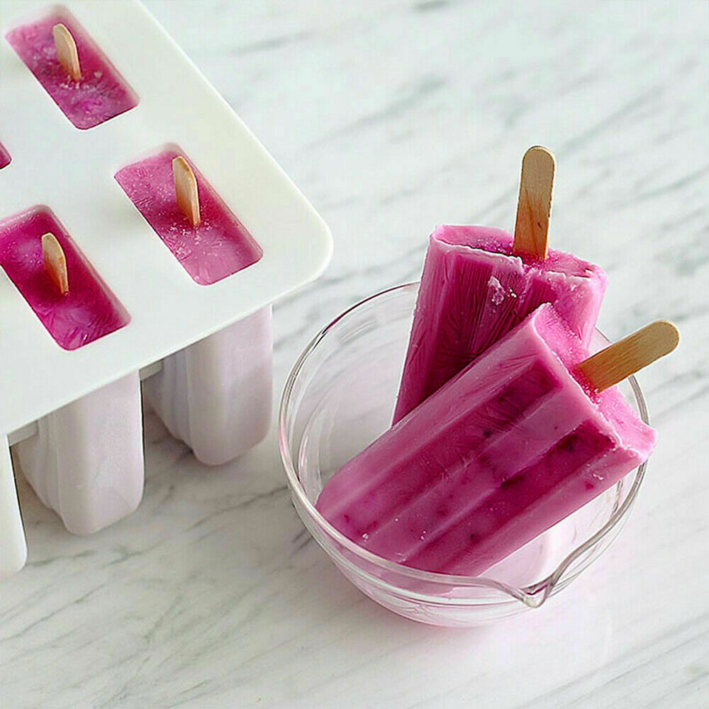 10-Cell Reusable Silicone Ice Pop Molds Easy Release Popsicle Maker w/50 Sticks - Fresh Stock Dated December 2025